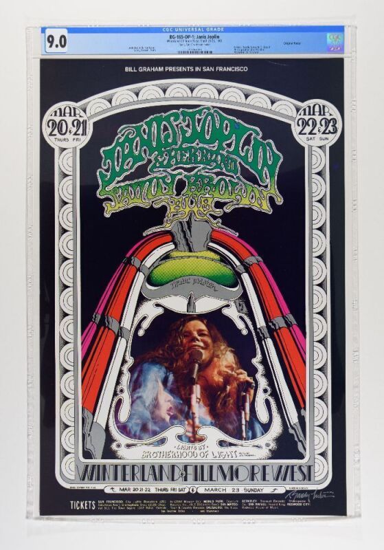 1969 BG-165 Janis Joplin Winterland & Fillmore West Signed Tuten Poster CGC 9.0