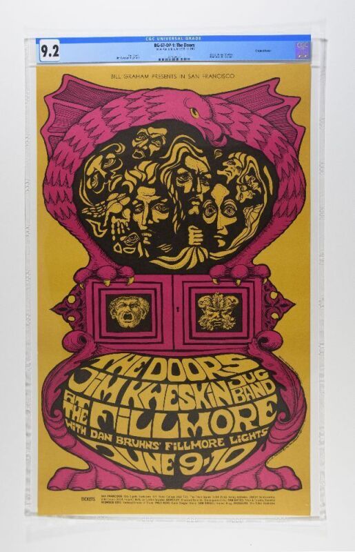 1967 BG-67 The Doors Jim Kweskin Jug Band Fillmore Auditorium Poster CGC 9.2