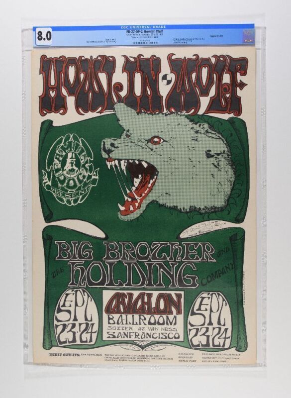 1966 FD-27 Howlin' Wolf Big Brother Avalon Ballroom Signed Mouse Poster CGC 8.0