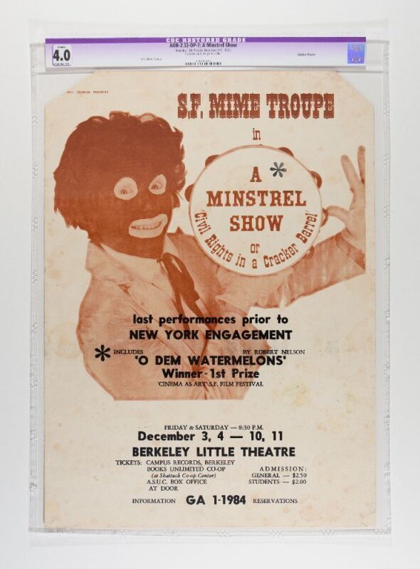 1965 AOR-2.32 The San Francisco Mime Troupe The Berkeley Little Theatre Poster CGC 4.0 Restored
