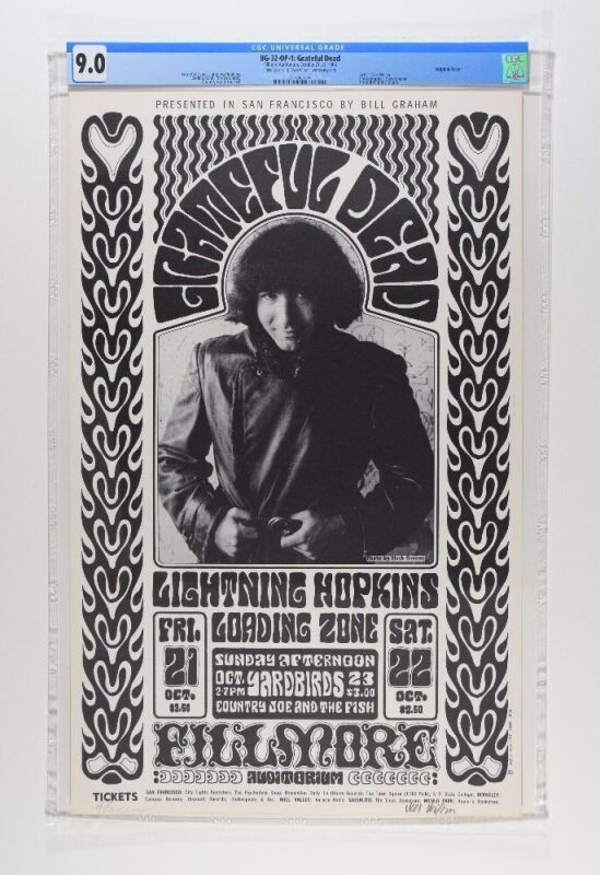 1966 BG-32 Grateful Dead Yardbirds Fillmore Auditorium Signed Wilson & Greene Poster CGC 9.0