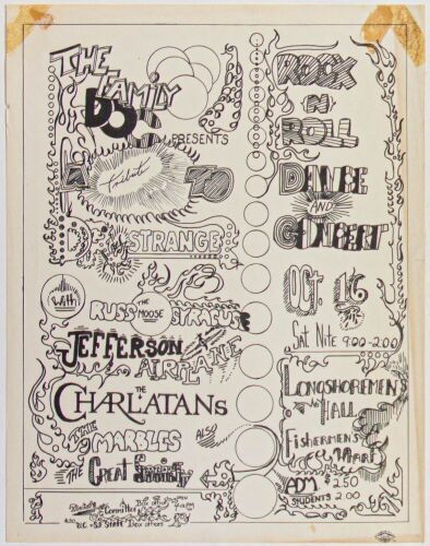 1965 FD-I Jefferson Airplane The Charlatans A Tribute to Dr. Strange Concert Longshoreman's Hall Handbill Extra Fine 65