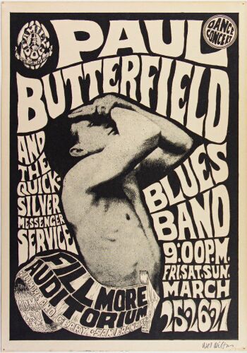 1966 FD-3 Paul Butterfield Quicksilver Fillmore Auditorium Signed Wilson Poster Excellent 71