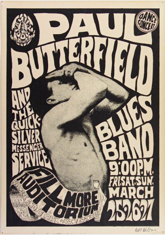 1966 FD-3 Paul Butterfield Quicksilver Fillmore Auditorium Signed Wilson Poster Excellent 71