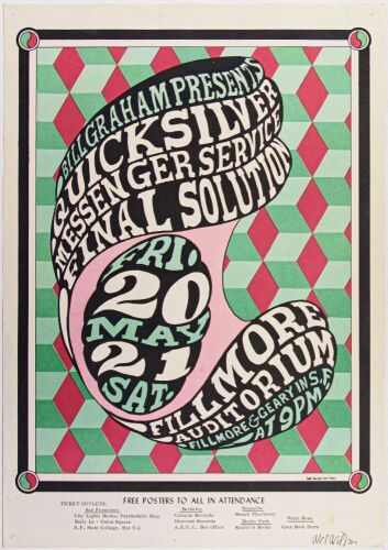 1966 BG-7 Quicksilver Messenger Service Fillmore Auditorium Signed Wilson Poster Extra Fine 63