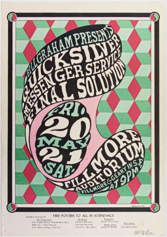 1966 BG-7 Quicksilver Messenger Service Fillmore Auditorium Signed Wilson Poster Extra Fine 63
