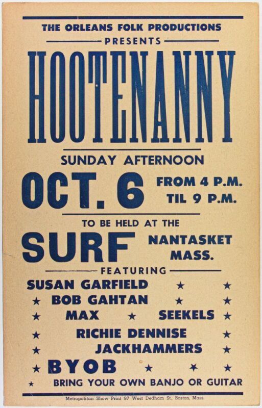 1968 Susan Garfield Bob Gahtan Hootenanny The Surf Nantucket Cardboard Poster Excellent 71