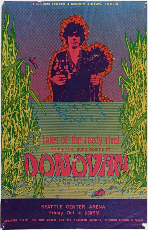 1968 John Moehring Donovan Seattle Center Arena Cardboard Poster Extra Fine 65