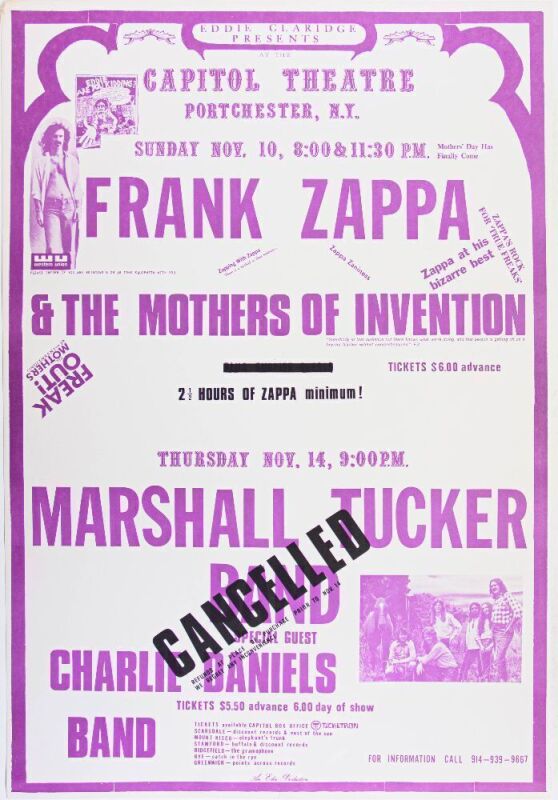 1974 Frank Zappa & The Mothers of Invention Capitol Theatre Poster Near Mint 89