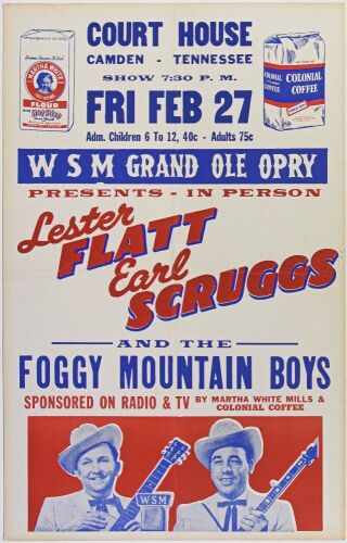 1959 Lester Flatt & Earl Scruggs The Court House Camden Tennessee Hatch Cardboard Poster Extra Fine 65