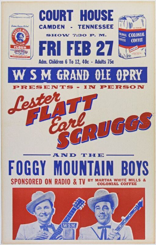 1959 Lester Flatt & Earl Scruggs The Court House Camden Tennessee Hatch Cardboard Poster Extra Fine 65