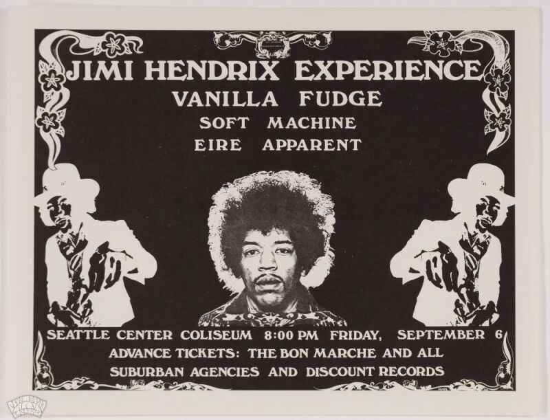 1968 Jimi Hendrix Experience The Seattle Center Coliseum Handbill Mint 93