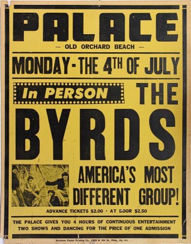 1966 The Byrds The Palace Old Orchard Beach Maine Cardboard Poster Fine 59
