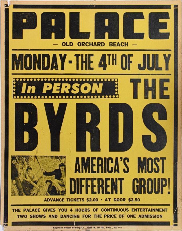 1966 The Byrds The Palace Old Orchard Beach Maine Cardboard Poster Fine 59