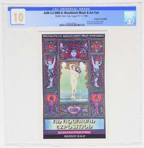 1969 AOR-3.2 David Byrd Woodstock Festival Wallkill New York Handbill CGC 10