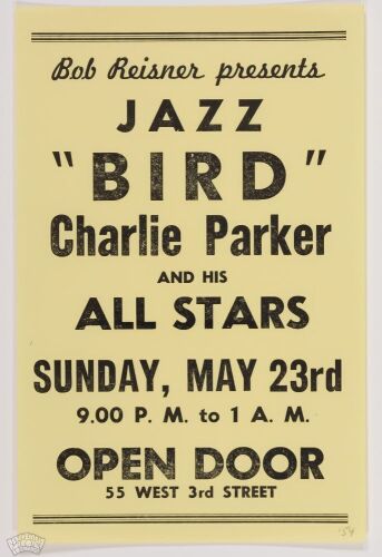 1954 Charlie Parker & His Jazz All-Stars The Open Door New York Handbill Mint 93