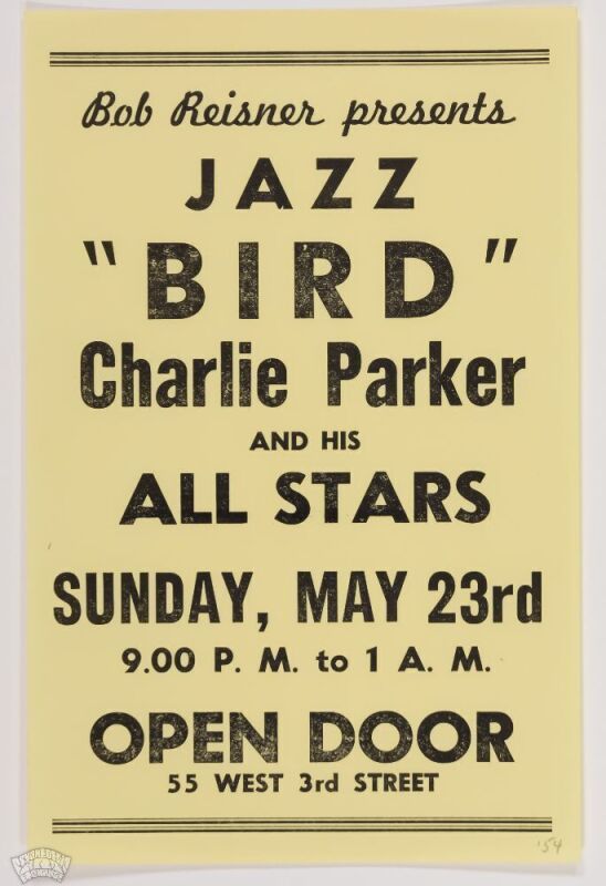 1954 Charlie Parker & His Jazz All-Stars The Open Door New York Handbill Mint 93