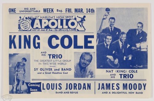 1952 Nat King Cole The Ravens The Apollo Theater New York Handbill Mint 91
