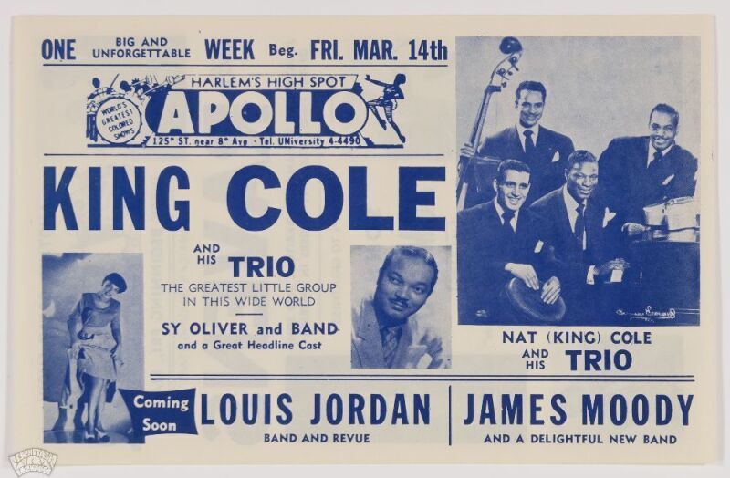 1952 Nat King Cole The Ravens The Apollo Theater New York Handbill Mint 91