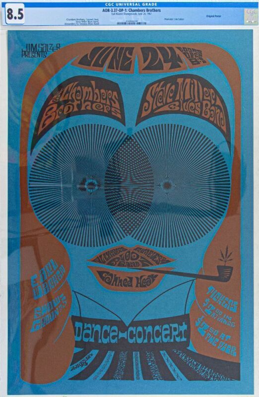 1967 AOR-3.37 Steve Miller Blues Band Canned Heat Chambers Brothers Earl Warren Showgrounds Santa Barbara Poster CGC 8.5