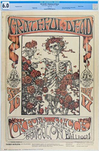 1966 FD-26 Grateful Dead Avalon Ballroom Red & Black Pass RP2 Poster CGC 6.0