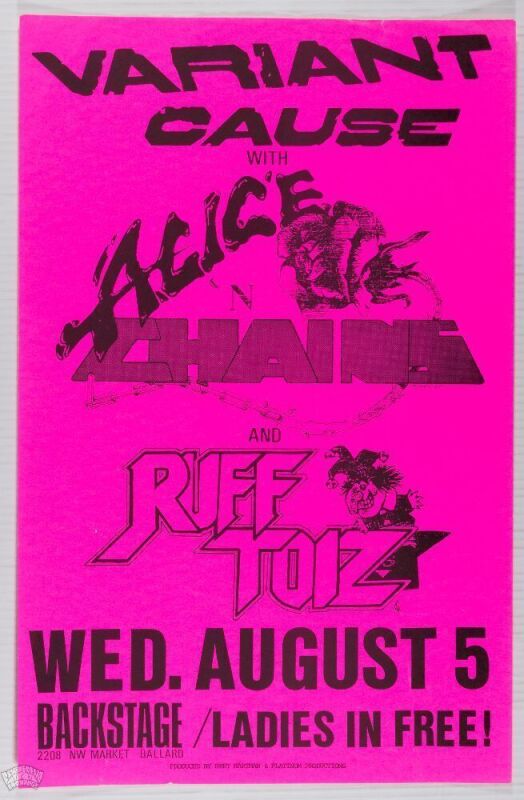 1987 Alice 'N Chains Backstage Club Seattle Poster Near Mint 87