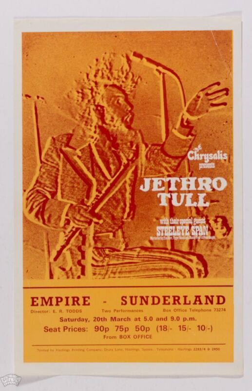1971 Jethro Tull Steeleye Span The Empire Theatre Sunderland Handbill Excellent 71