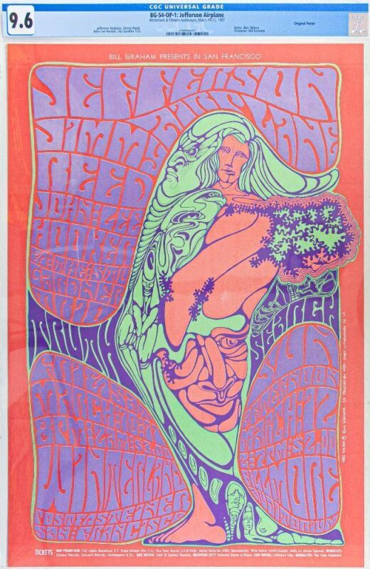 1967 BG-54 Jefferson Airplane Winterland & Fillmore Auditorium Poster CGC 9.6