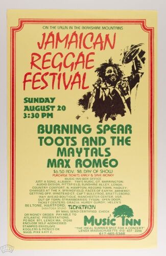 1978 Burning Spear Toots & The Maytals Jamaican Reggae Festival Lenox Poster Near Mint 81