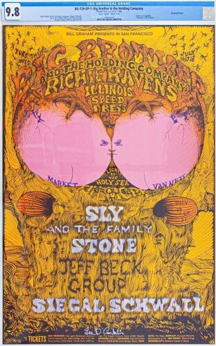 1968 BG-129 Big Brother Janis Joplin Richie Havens Fillmore West Signed Conklin Poster CGC 9.8