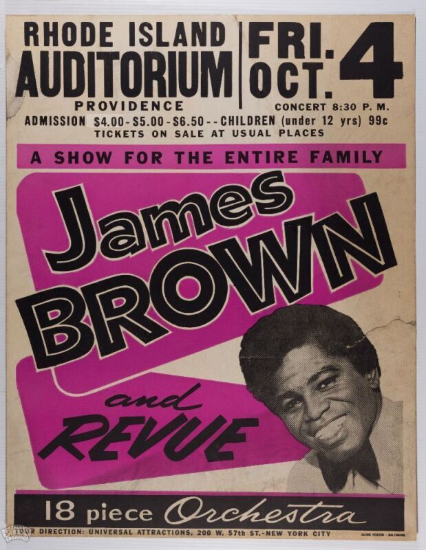 1968 James Brown Revue The Rhode Island Auditorium Globe Cardboard Poster Extra Fine 61