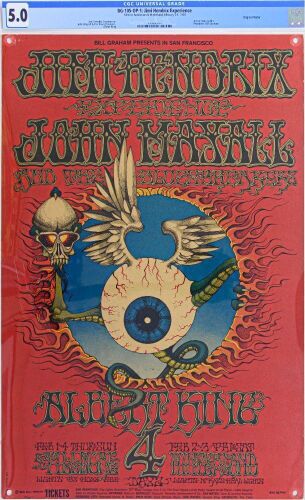 1968 BG-105 Jimi Hendrix Winterland & Fillmore Auditorium First Printing Poster CGC 5.0