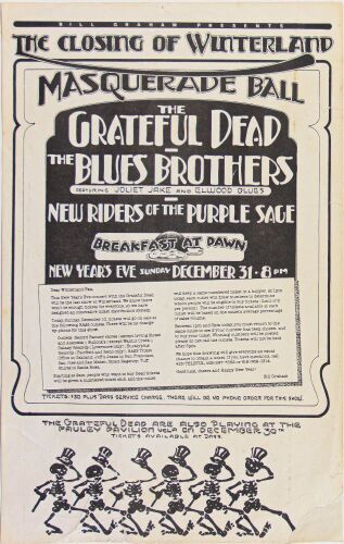 1978 Grateful Dead Blues Brothers Closing of Winterland Poster Extra Fine 63
