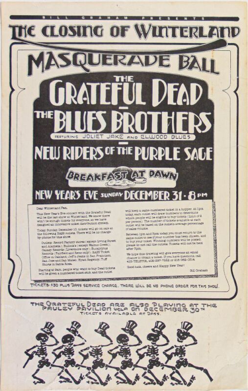 1978 Grateful Dead Blues Brothers Closing of Winterland Poster Extra Fine 63