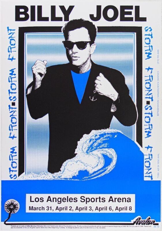 1989 Billy Joel Los Angeles Sports Arena Poster Near Mint 85
