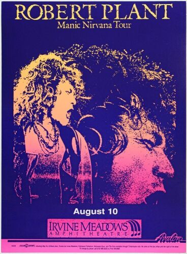 1990 Robert Plant Irvine Meadows Amphitheatre Poster Near Mint 87