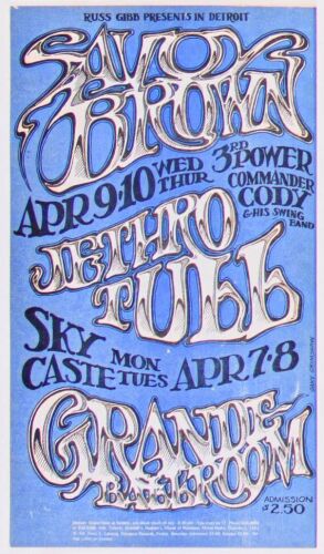 1969 G/G-690407A & G/G-690411 Jethro Tull Velvet Underground Grande Ballroom Detroit Postcard Mint 90