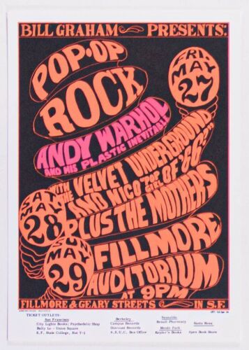 1993 BG-8 Andy Warhol Velvet Underground Mothers Fillmore Auditorium RPC-G Postcard Mint 90