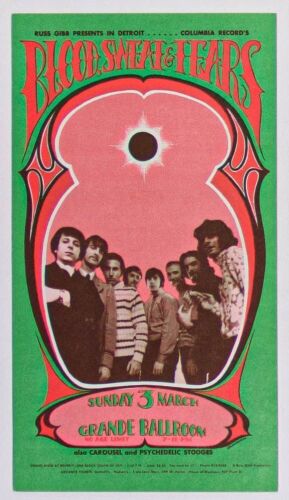 1968 G/G-680303 Blood Sweat and Tears The Stooges Grande Ballroom Detroit Postcard Near Mint 81