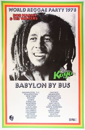 1978 Bob Marley & the Wailers Babylon By Bus Tour Poster Near Mint 83