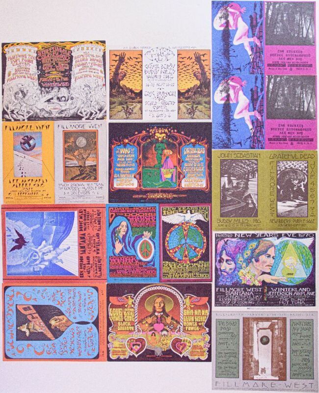 Dealers Lot of 12 Popular Bill Graham & Family Dog OPC Numbered Series Large Postcards