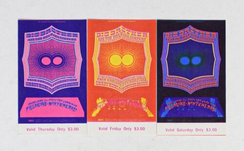 1968 BG-124 Big Brother Janis Joplin Winterland & Fillmore Auditorium Complete Set of 3 Original Tickets Near Mint 85
