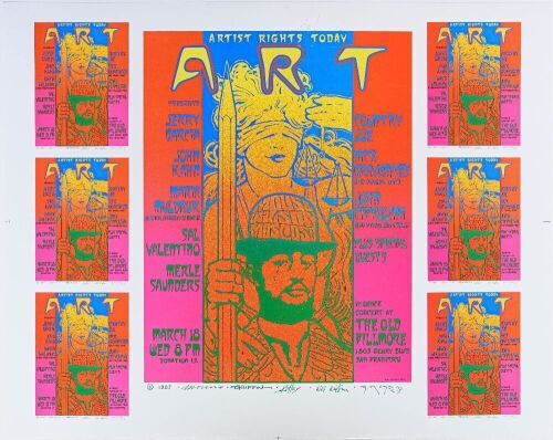 1987 Jerry Garcia Artists Rights Today Benefit Concert The Old Fillmore Uncut Proof Poster Near Mint 8