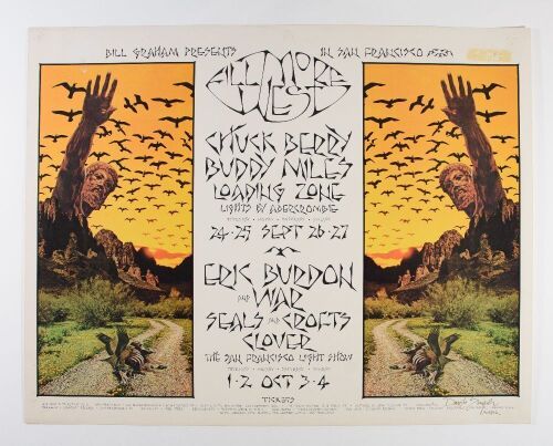 1970 BG-250 Chuck Berry Buddy Miles Fillmore West Signed Singer Poster Extra Fine 65