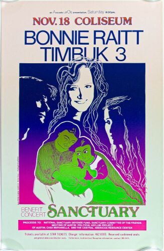 1989 Bonnie Raitt Austin City Coliseum Poster Near Mint 81