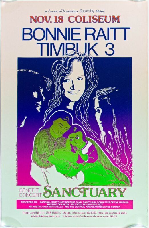 1989 Bonnie Raitt Austin City Coliseum Poster Near Mint 81