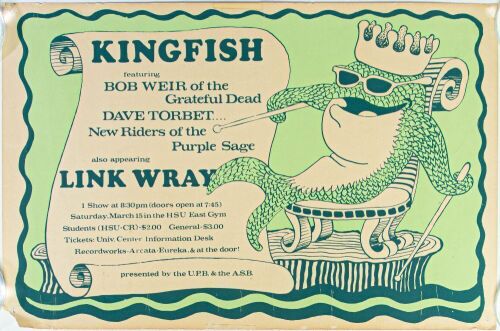 1975 Kingfish Bob Weir Link Wray Humboldt State University East Gym Poster Extra Fine 65