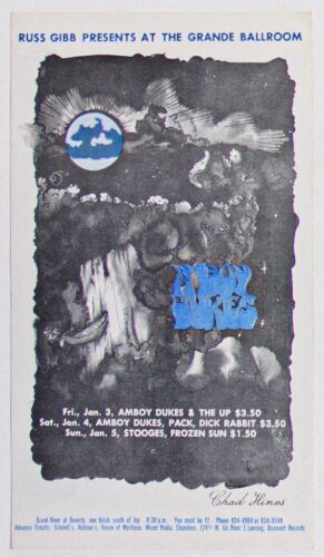 1969 G/G-690103 Amboy Dukes The Stooges Grande Ballroom Detroit Postcard Near Mint 83