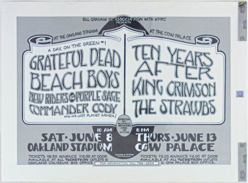1974 Grateful Dead Beach Boys Day On The Green Oakland Poster Mint 91