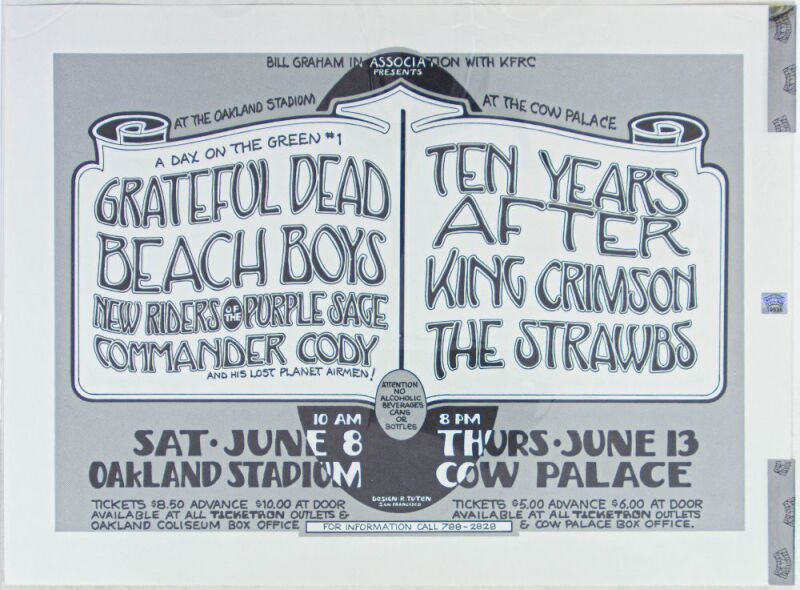 1974 Grateful Dead Beach Boys Day On The Green Oakland Poster Mint 91